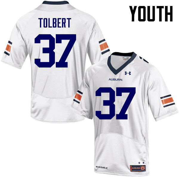 Auburn Tigers Youth C.J. Tolbert #37 White Under Armour Stitched College NCAA Authentic Football Jersey IXW4174DK